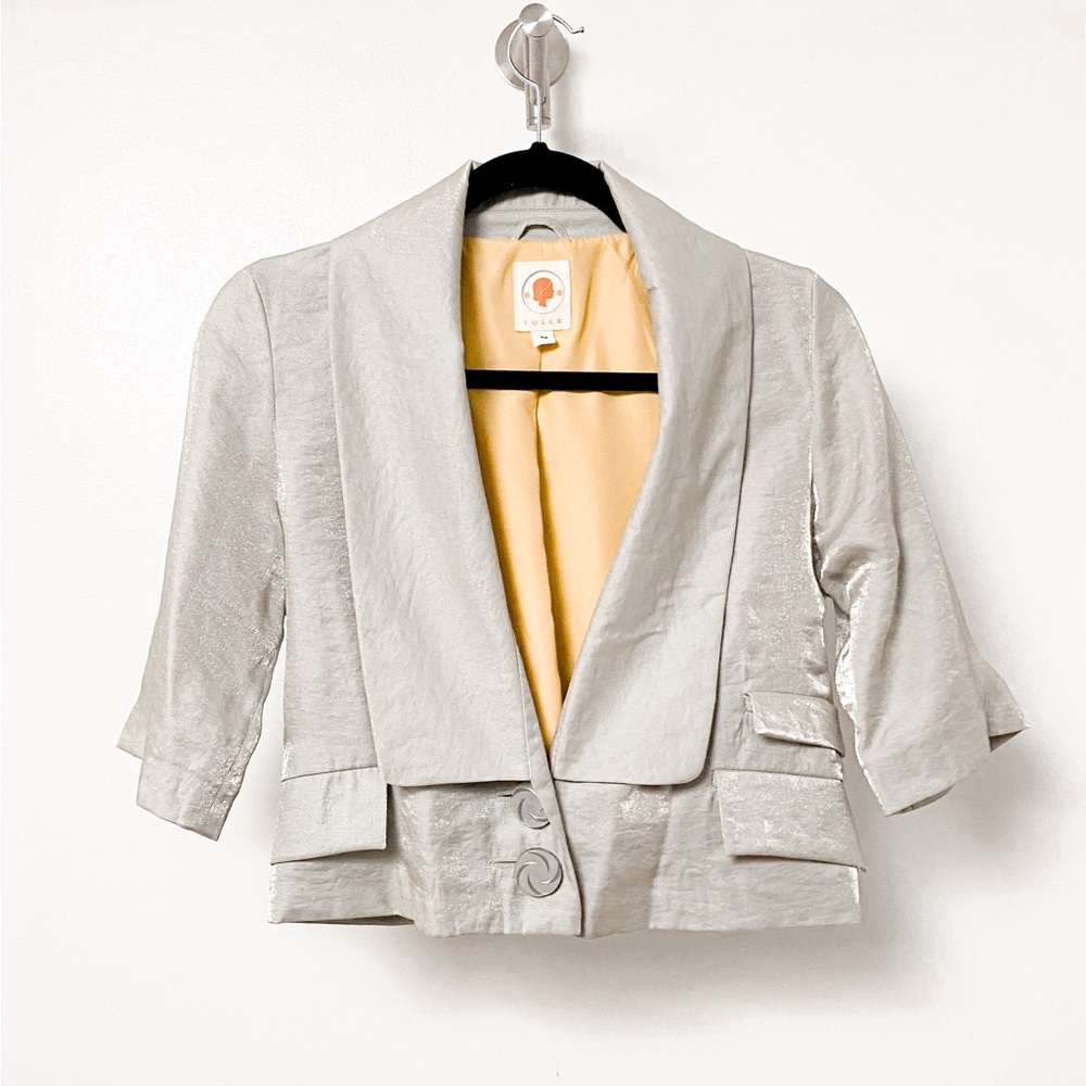 Anthropologie Tulle Slightly Cropped‎ Spring Button Front Short Sleeve Blazer